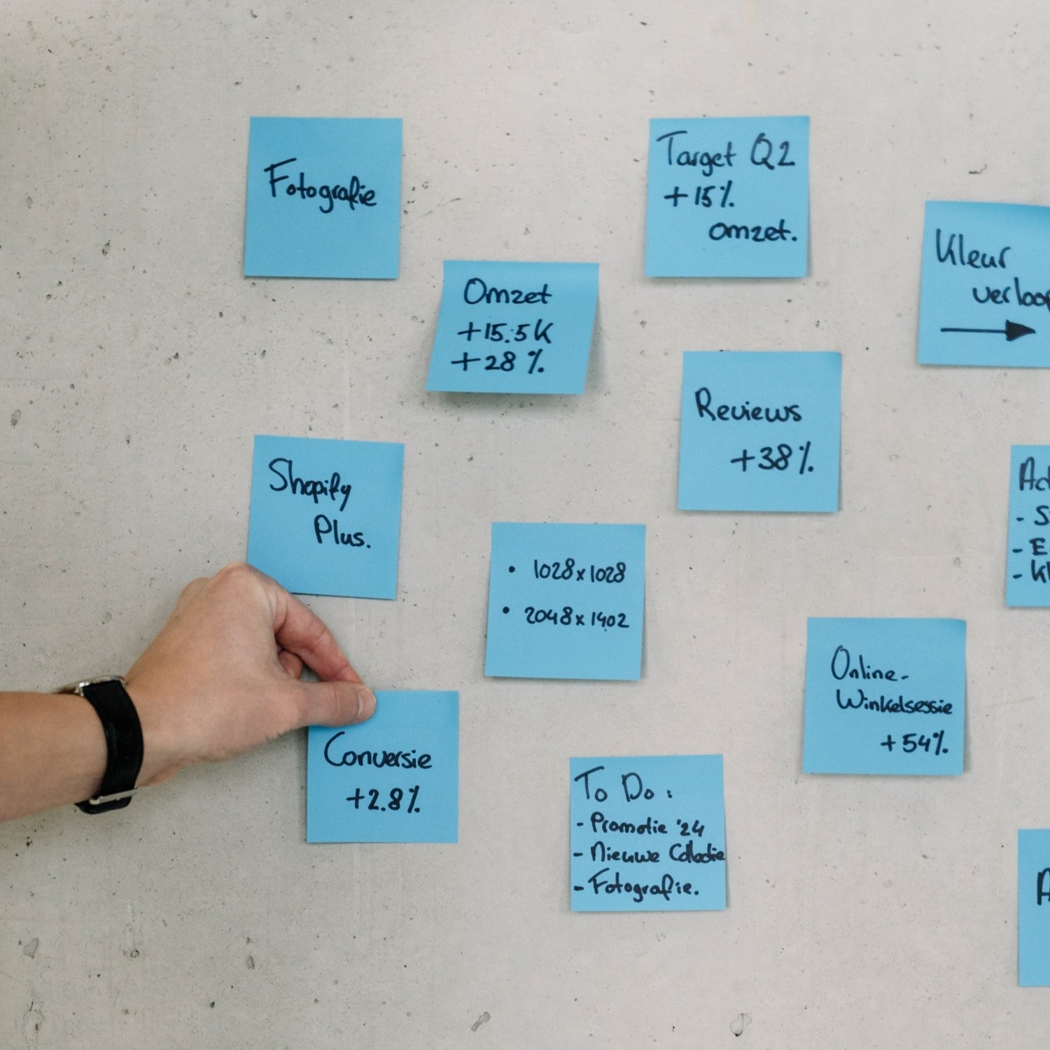Bord met blauwe post-it - De WBshopmaker
